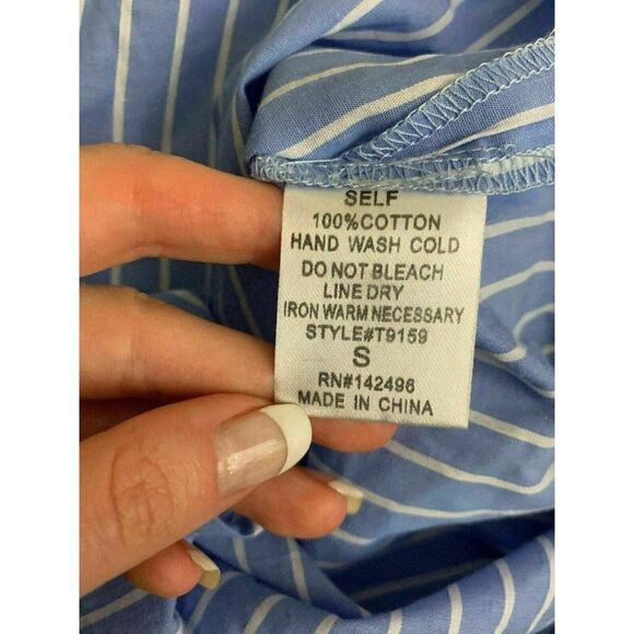 Renamed Blue White Striped Long Sleeve Cold Shoulder Top Cotton Small - Picture 6 of 7